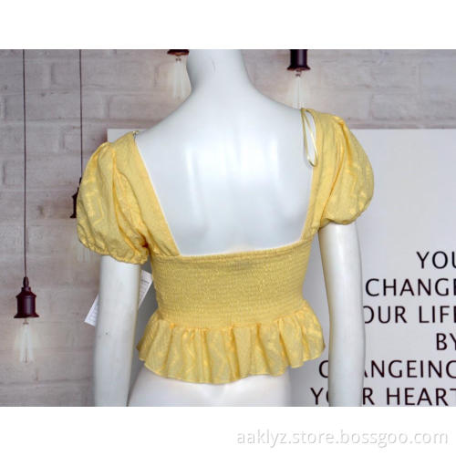 Solid Color Square Neck Short Sleeve Top